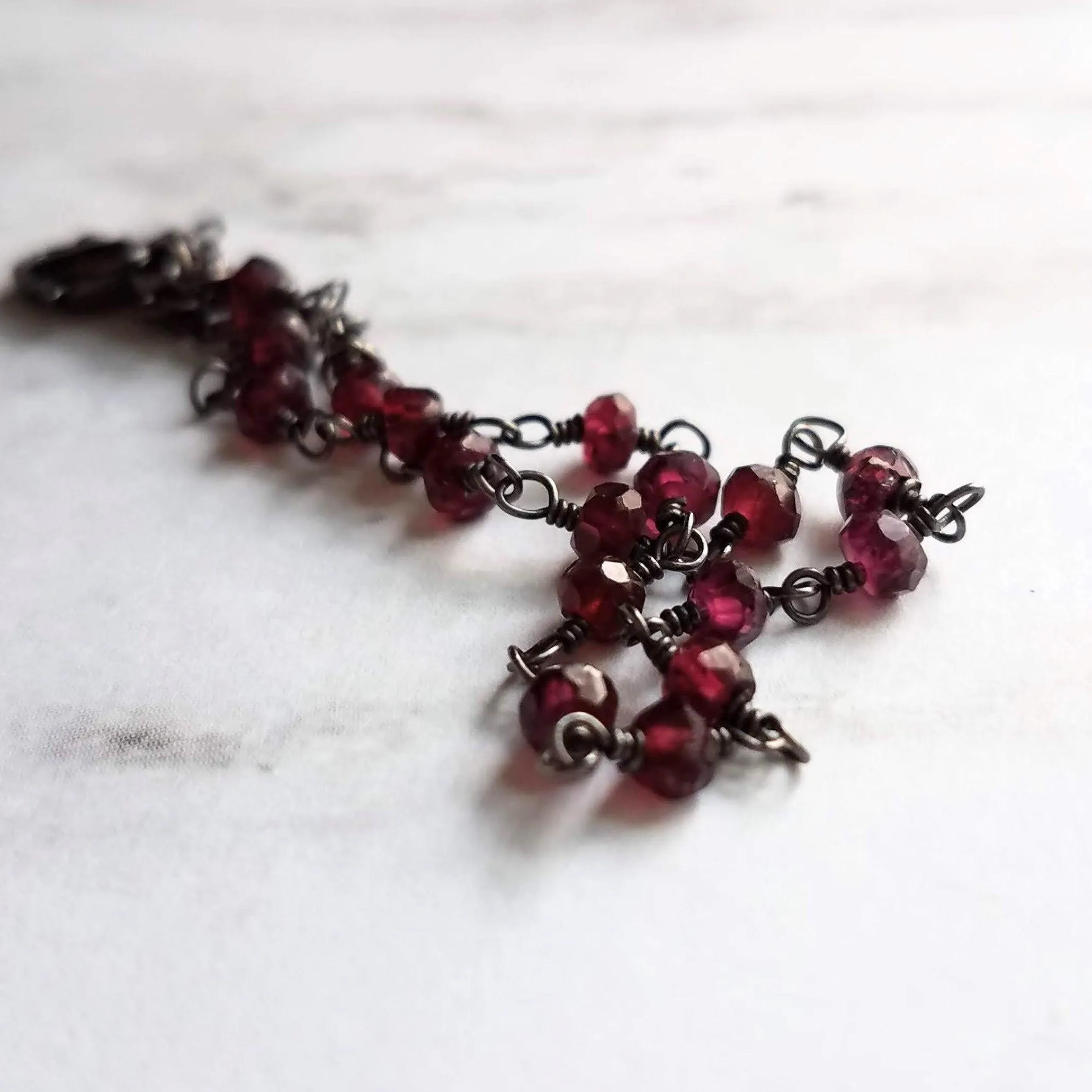 Garnet Bracelet , January birthstone bracelet, garnet jewelry, gunmetal bracelet, tiny garnet stones, delicate stone bracelet, red gemstone