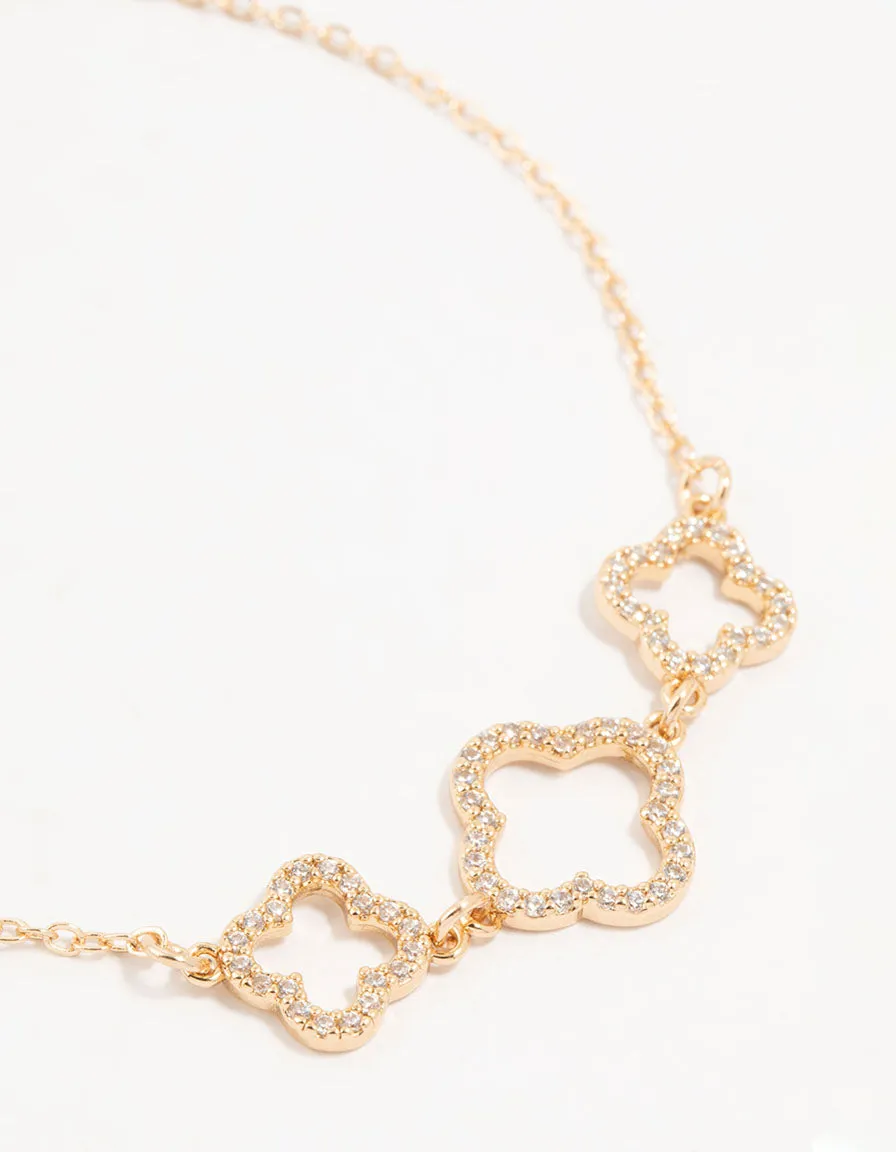 Gold Cubic Zirconia Flower Trio Bracelet