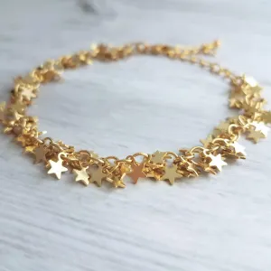 Gold Star Bracelet, tiny gold star bracelet, gold star chain, little stars cluster, cha cha bracelet lucky charm bracelet good luck bracelet