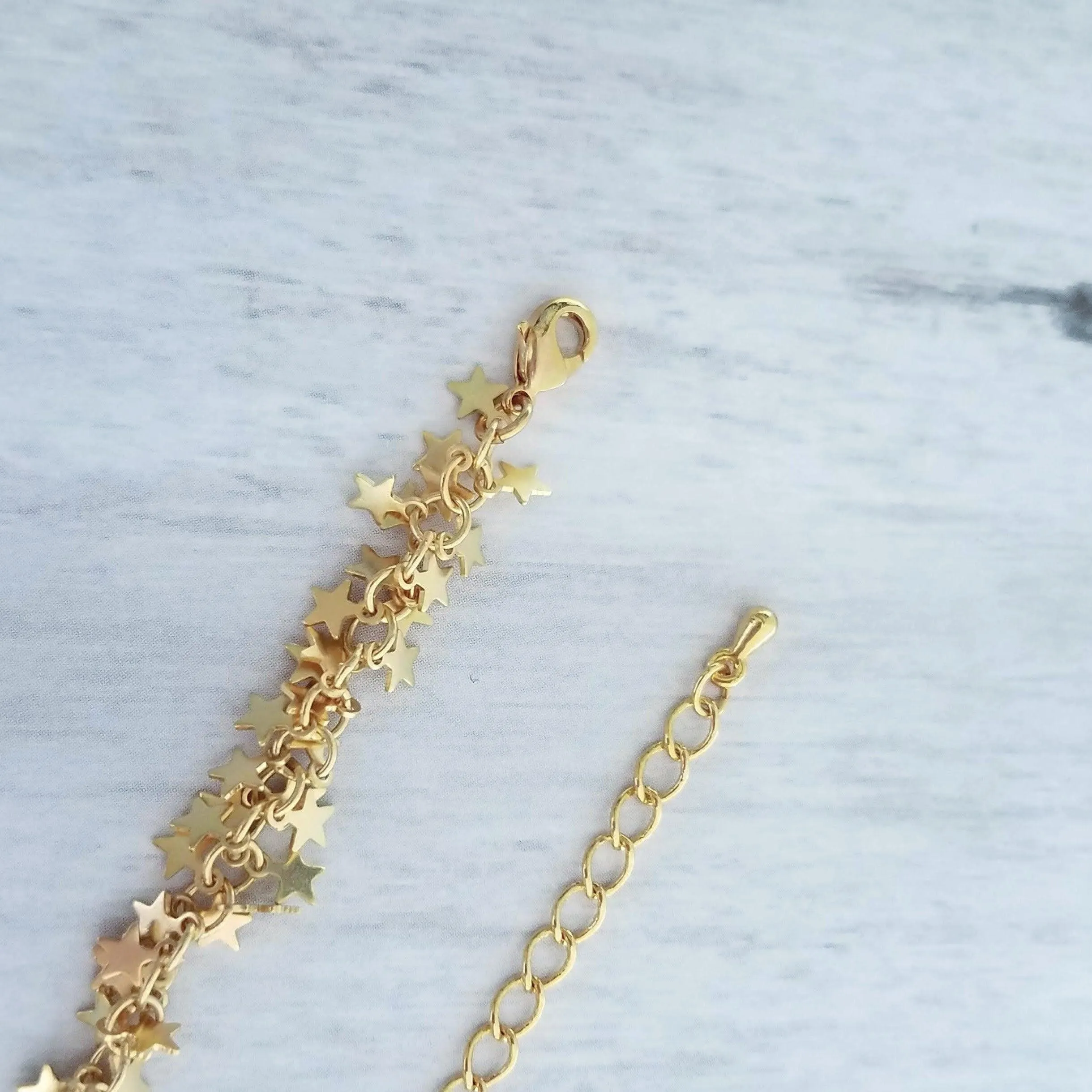 Gold Star Bracelet, tiny gold star bracelet, gold star chain, little stars cluster, cha cha bracelet lucky charm bracelet good luck bracelet
