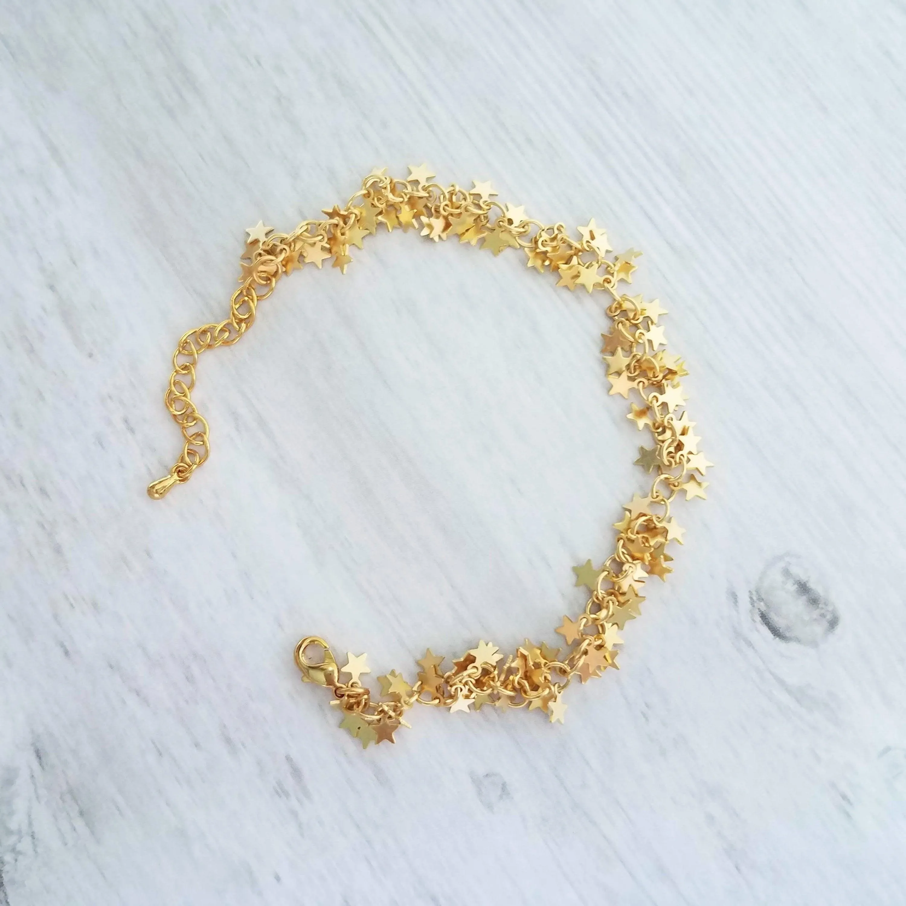 Gold Star Bracelet, tiny gold star bracelet, gold star chain, little stars cluster, cha cha bracelet lucky charm bracelet good luck bracelet