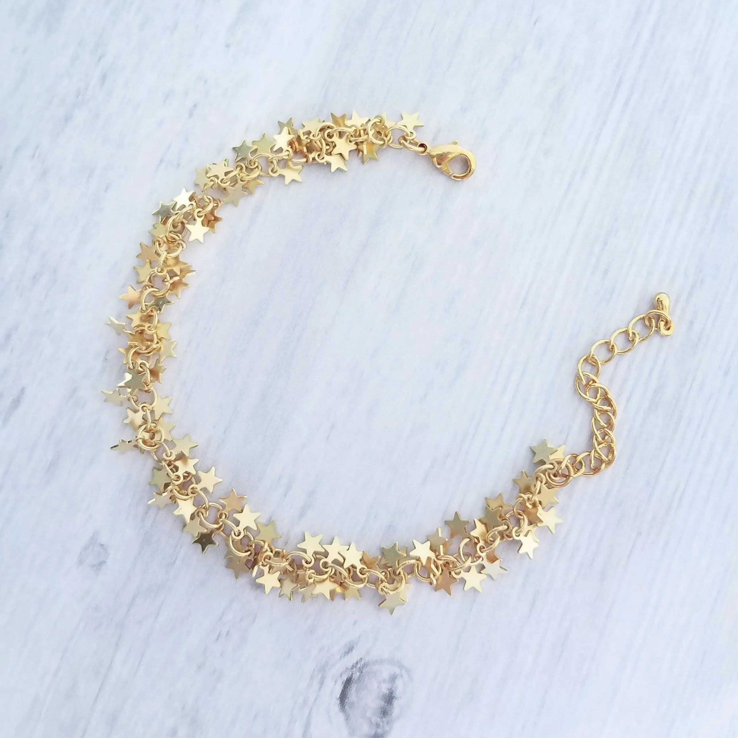Gold Star Bracelet, tiny gold star bracelet, gold star chain, little stars cluster, cha cha bracelet lucky charm bracelet good luck bracelet