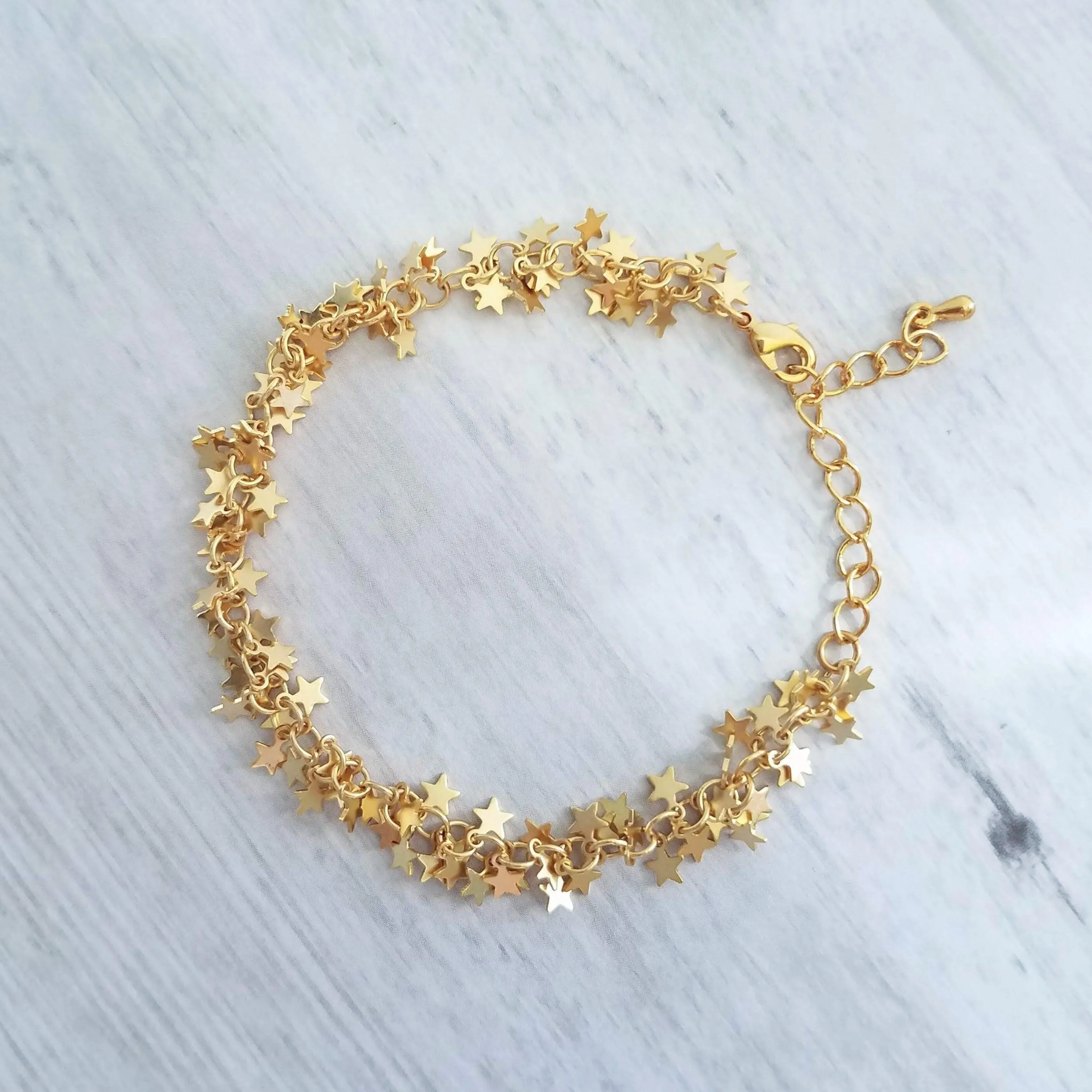 Gold Star Bracelet, tiny gold star bracelet, gold star chain, little stars cluster, cha cha bracelet lucky charm bracelet good luck bracelet