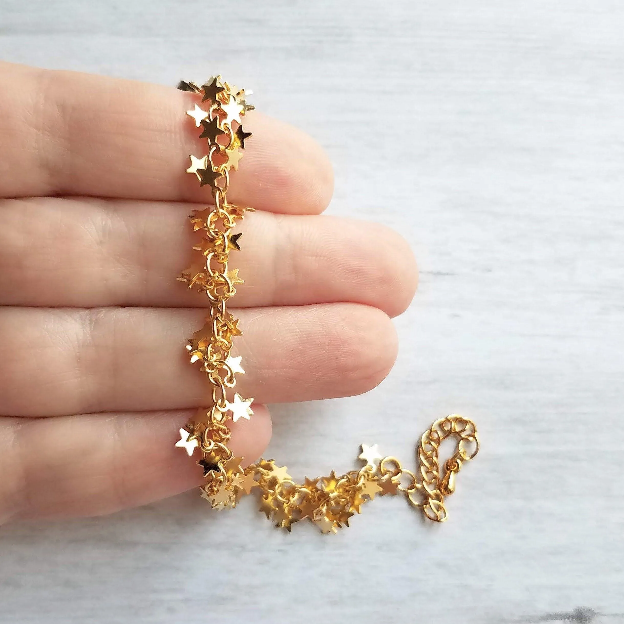 Gold Star Bracelet, tiny gold star bracelet, gold star chain, little stars cluster, cha cha bracelet lucky charm bracelet good luck bracelet