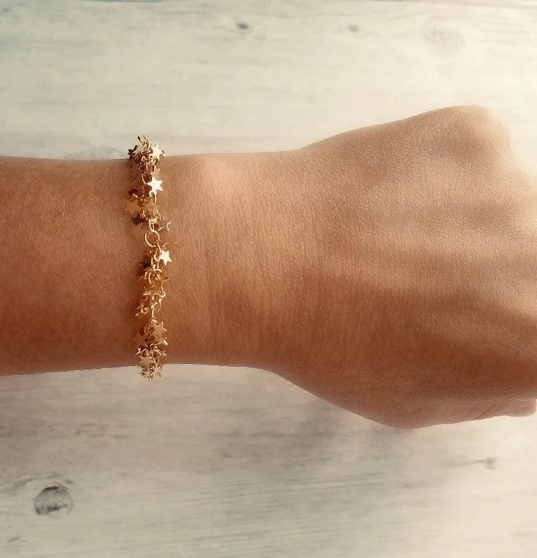 Gold Star Bracelet, tiny gold star bracelet, gold star chain, little stars cluster, cha cha bracelet lucky charm bracelet good luck bracelet