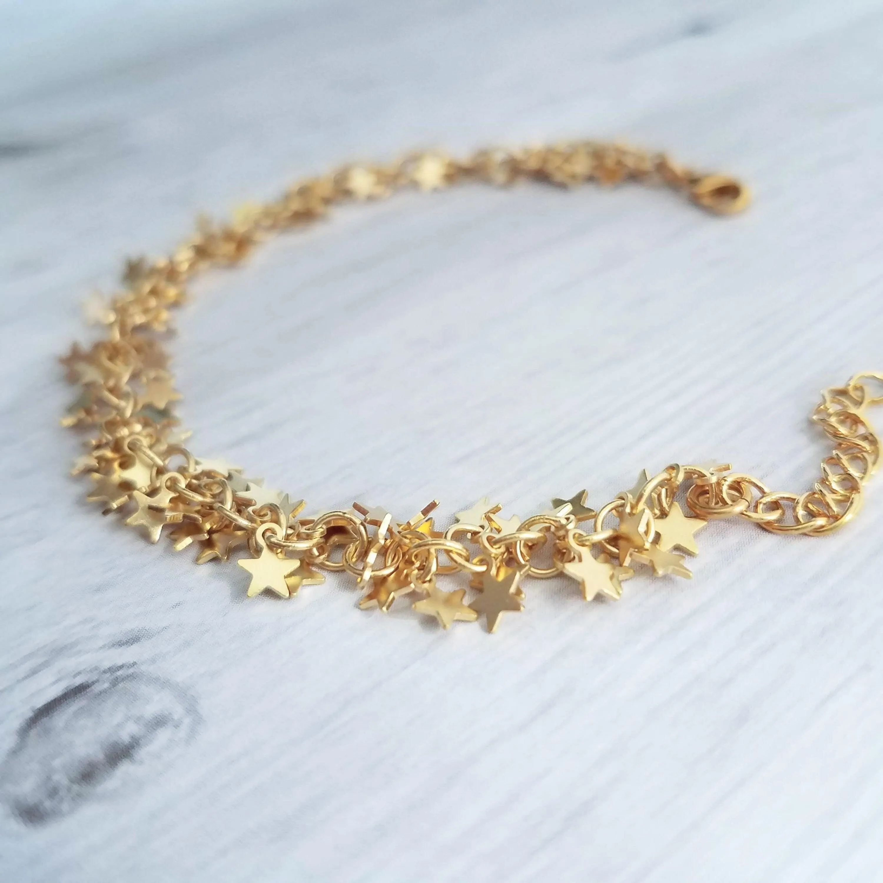 Gold Star Bracelet, tiny gold star bracelet, gold star chain, little stars cluster, cha cha bracelet lucky charm bracelet good luck bracelet