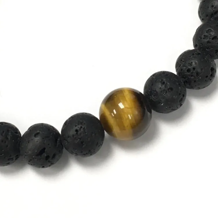 Golden Tiger Eye & Volcanic Lava Men's Bracelet