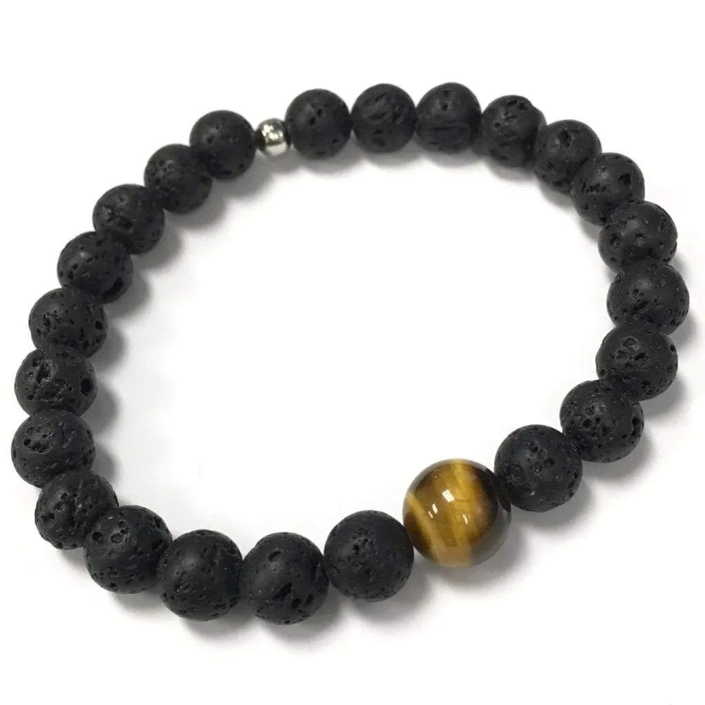 Golden Tiger Eye & Volcanic Lava Men's Bracelet