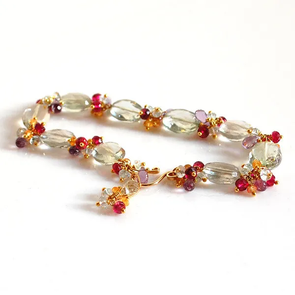 Green Amethyst, Tourmaline, Aquamarine and Yellow Sapphire Bracelet