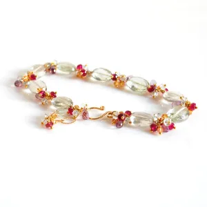 Green Amethyst, Tourmaline, Aquamarine and Yellow Sapphire Bracelet