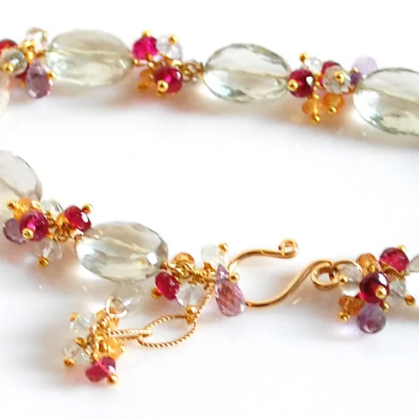 Green Amethyst, Tourmaline, Aquamarine and Yellow Sapphire Bracelet