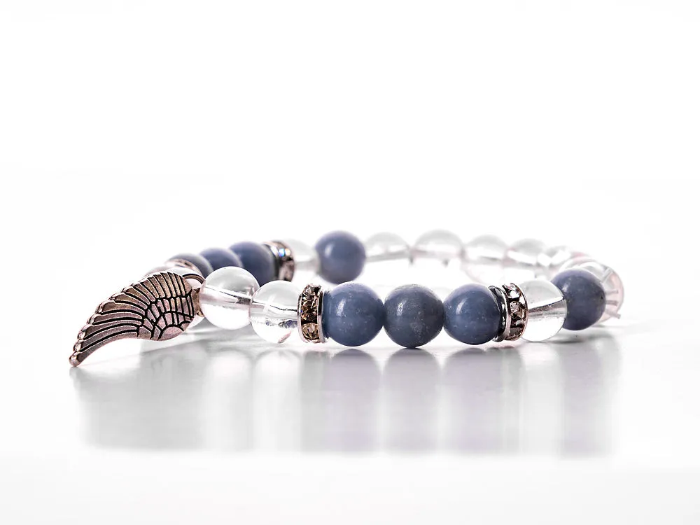 Guidance Gemstone bracelet with Angelite, Rock Crystal and an Angel Wing charm