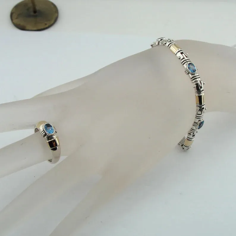 Hadar Designers Blue Topaz Bracelet 9k Yellow Gold 925 Sterling Silver (S b58)