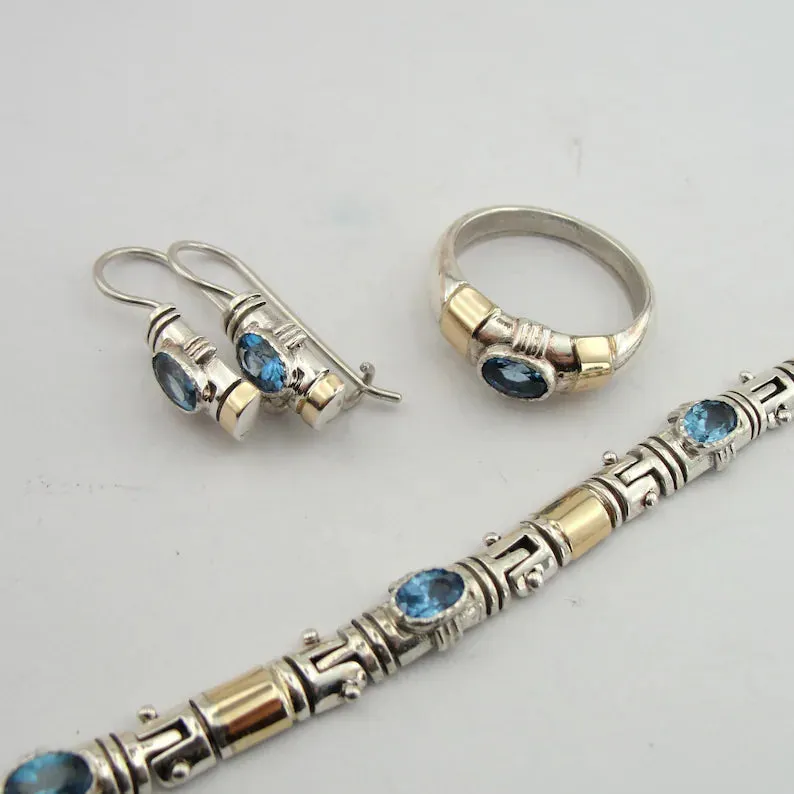 Hadar Designers Blue Topaz Bracelet 9k Yellow Gold 925 Sterling Silver (S b58)