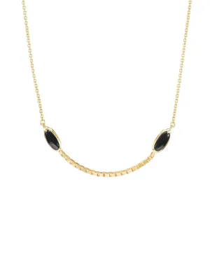 Halo Crescent Jade Necklace in 18K Gold and Black Heritage Jade