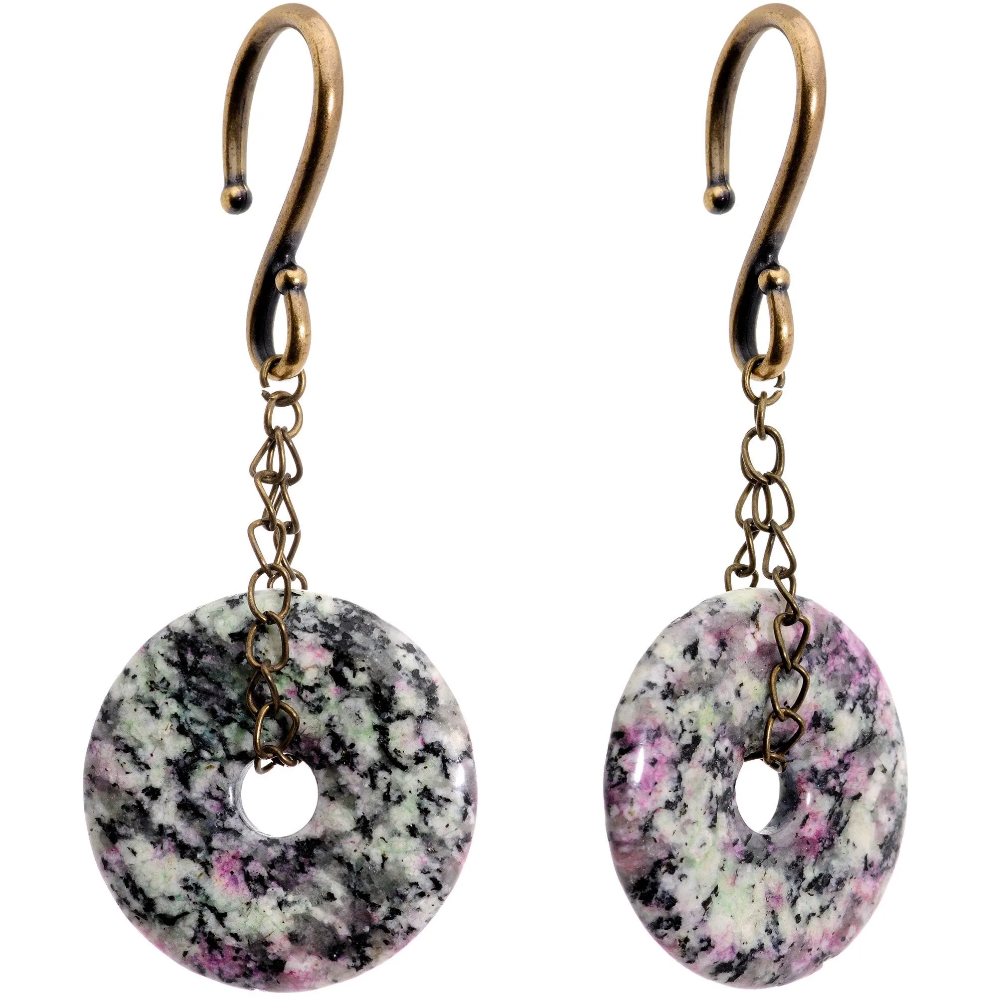 Handmade Antique Brass Plated Natural Zoisite Donut Ear Weights