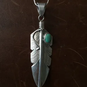 Handmade Delicate Feather Campitos Turquoise Necklace Sterling Signed