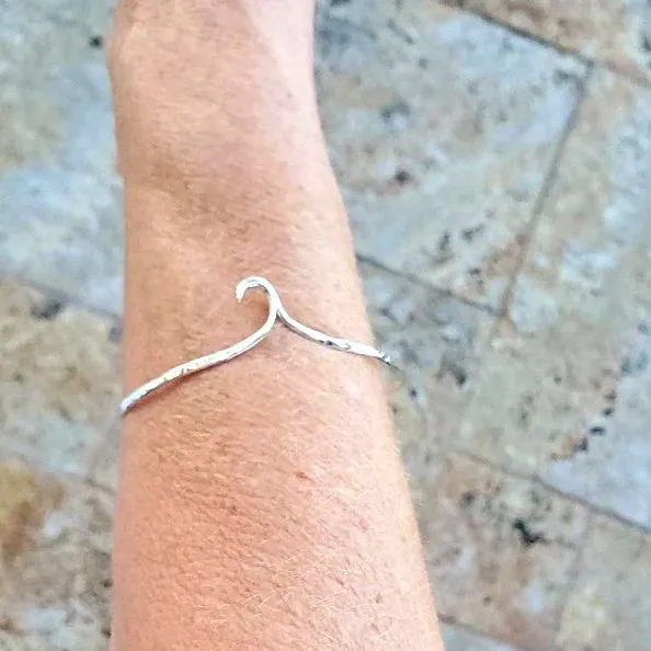 Handmade Sterling Silver Wave Delicate Bracelet Cuff Hammered Style
