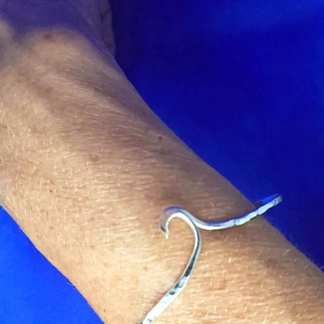 Handmade Sterling Silver Wave Delicate Bracelet Cuff Hammered Style