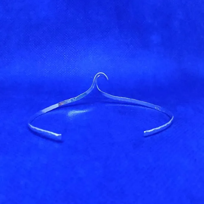 Handmade Sterling Silver Wave Delicate Bracelet Cuff Hammered Style