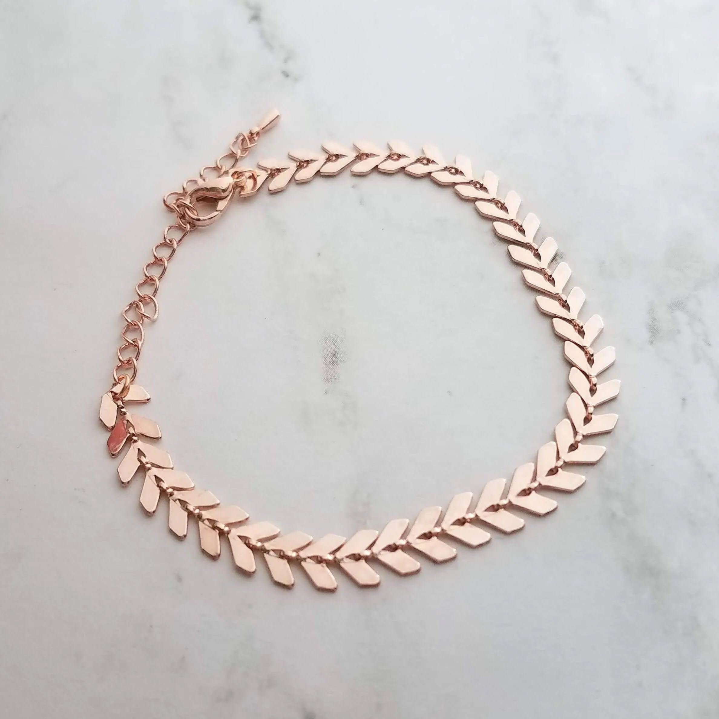 Herringbone Bracelet, rose gold v bracelet, rose gold arrow, rose gold bracelet, pink gold bracelet, delicate rose gold bracelet, fish bone