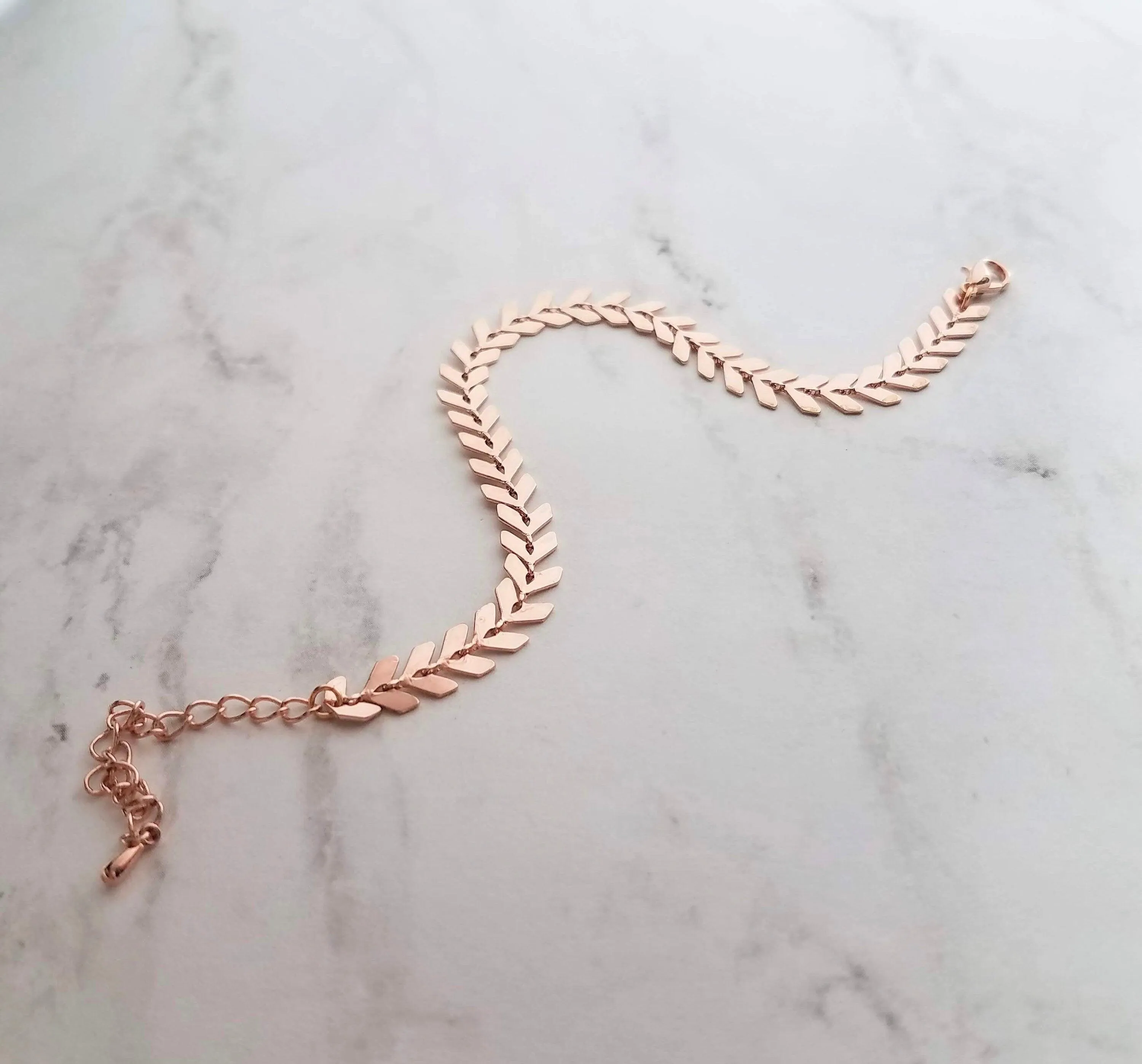 Herringbone Bracelet, rose gold v bracelet, rose gold arrow, rose gold bracelet, pink gold bracelet, delicate rose gold bracelet, fish bone