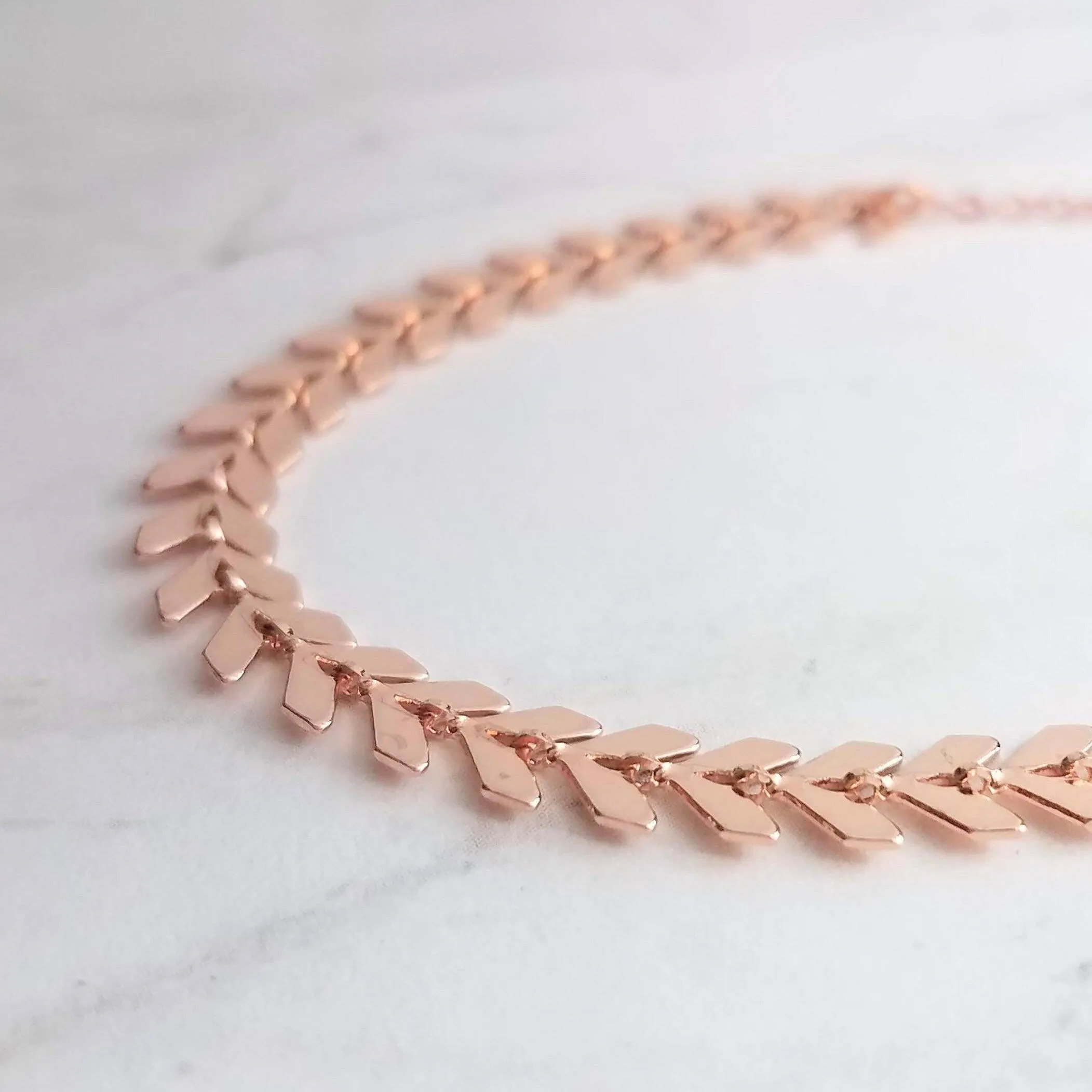 Herringbone Bracelet, rose gold v bracelet, rose gold arrow, rose gold bracelet, pink gold bracelet, delicate rose gold bracelet, fish bone