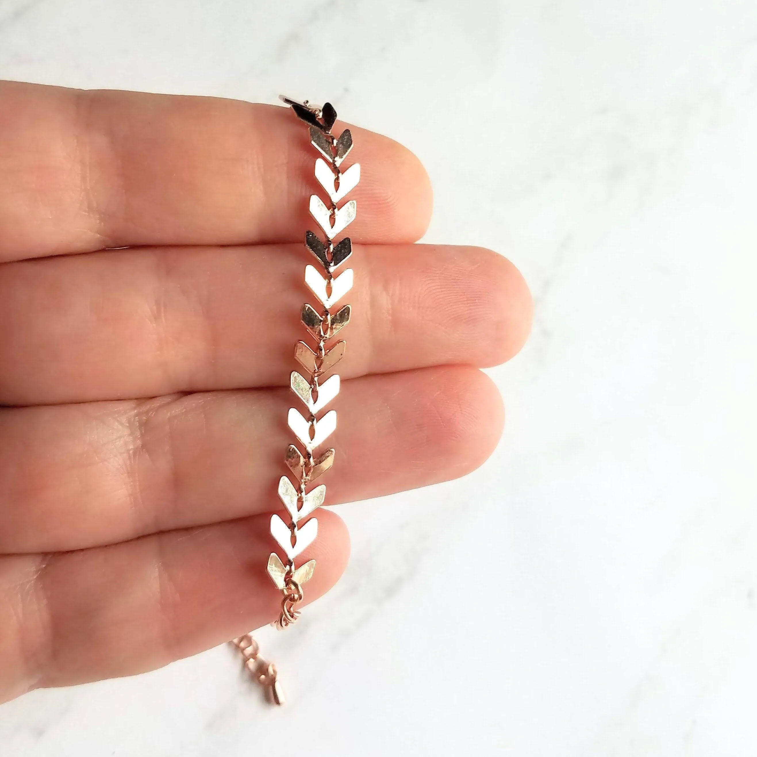 Herringbone Bracelet, rose gold v bracelet, rose gold arrow, rose gold bracelet, pink gold bracelet, delicate rose gold bracelet, fish bone