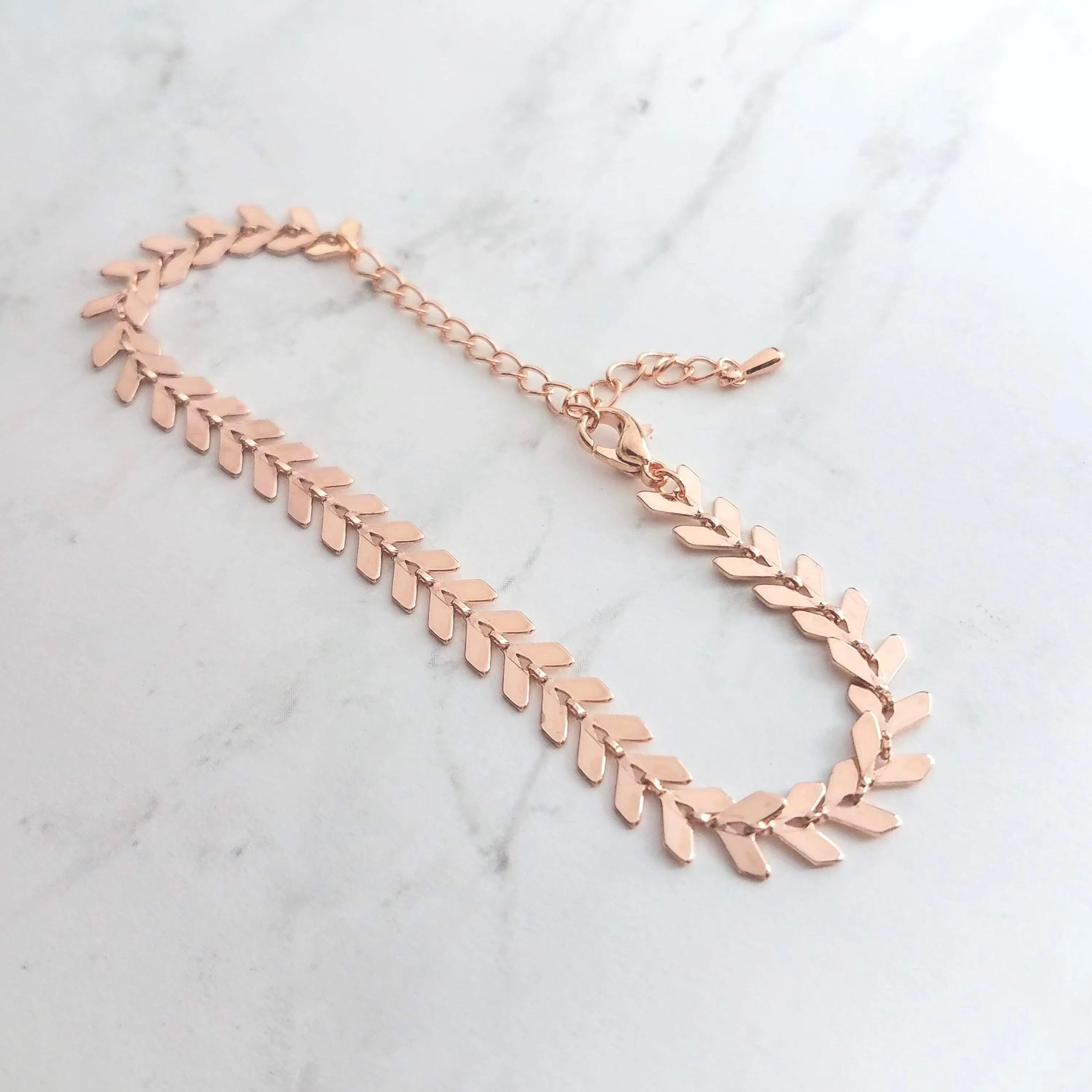 Herringbone Bracelet, rose gold v bracelet, rose gold arrow, rose gold bracelet, pink gold bracelet, delicate rose gold bracelet, fish bone