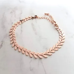 Herringbone Bracelet, rose gold v bracelet, rose gold arrow, rose gold bracelet, pink gold bracelet, delicate rose gold bracelet, fish bone