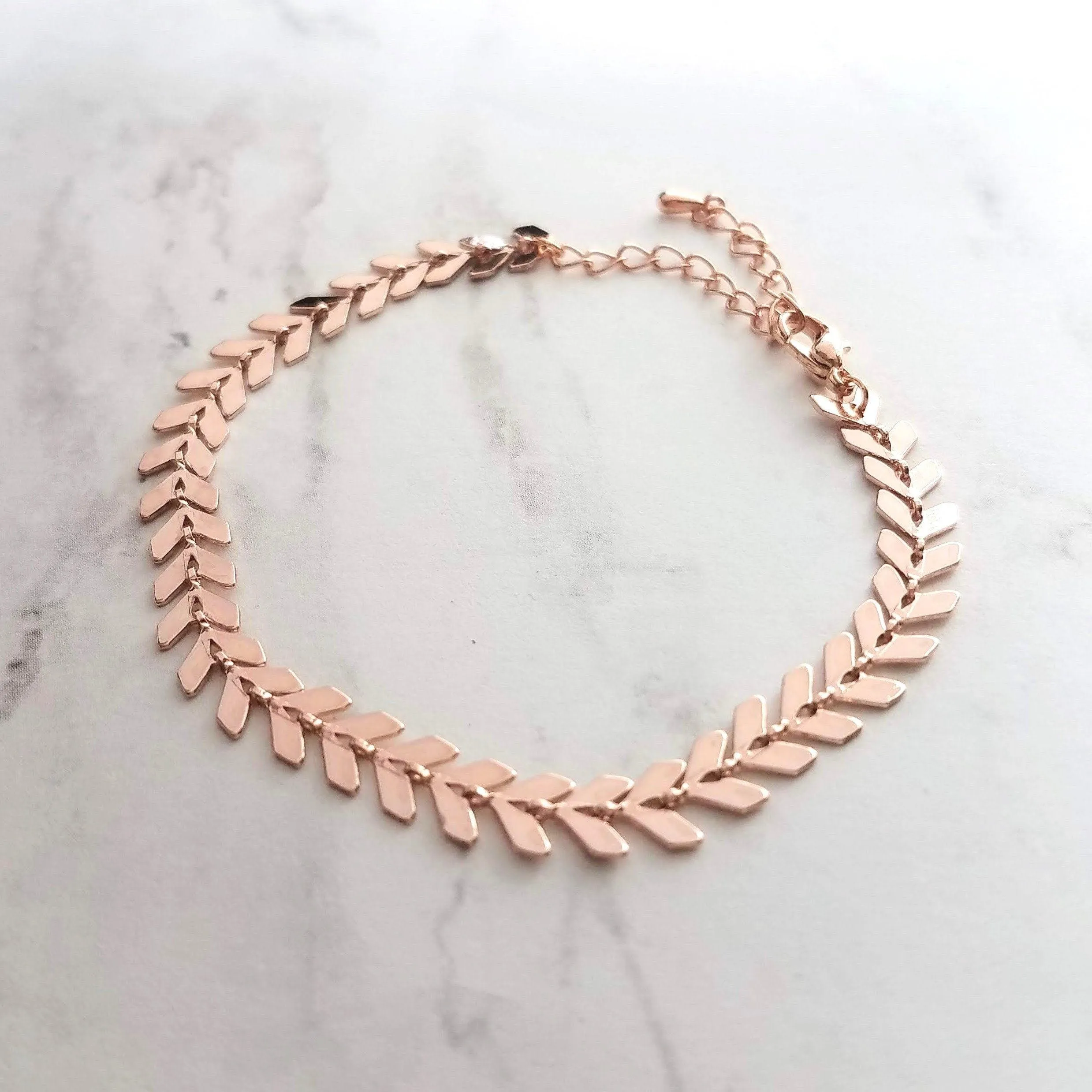 Herringbone Bracelet, rose gold v bracelet, rose gold arrow, rose gold bracelet, pink gold bracelet, delicate rose gold bracelet, fish bone