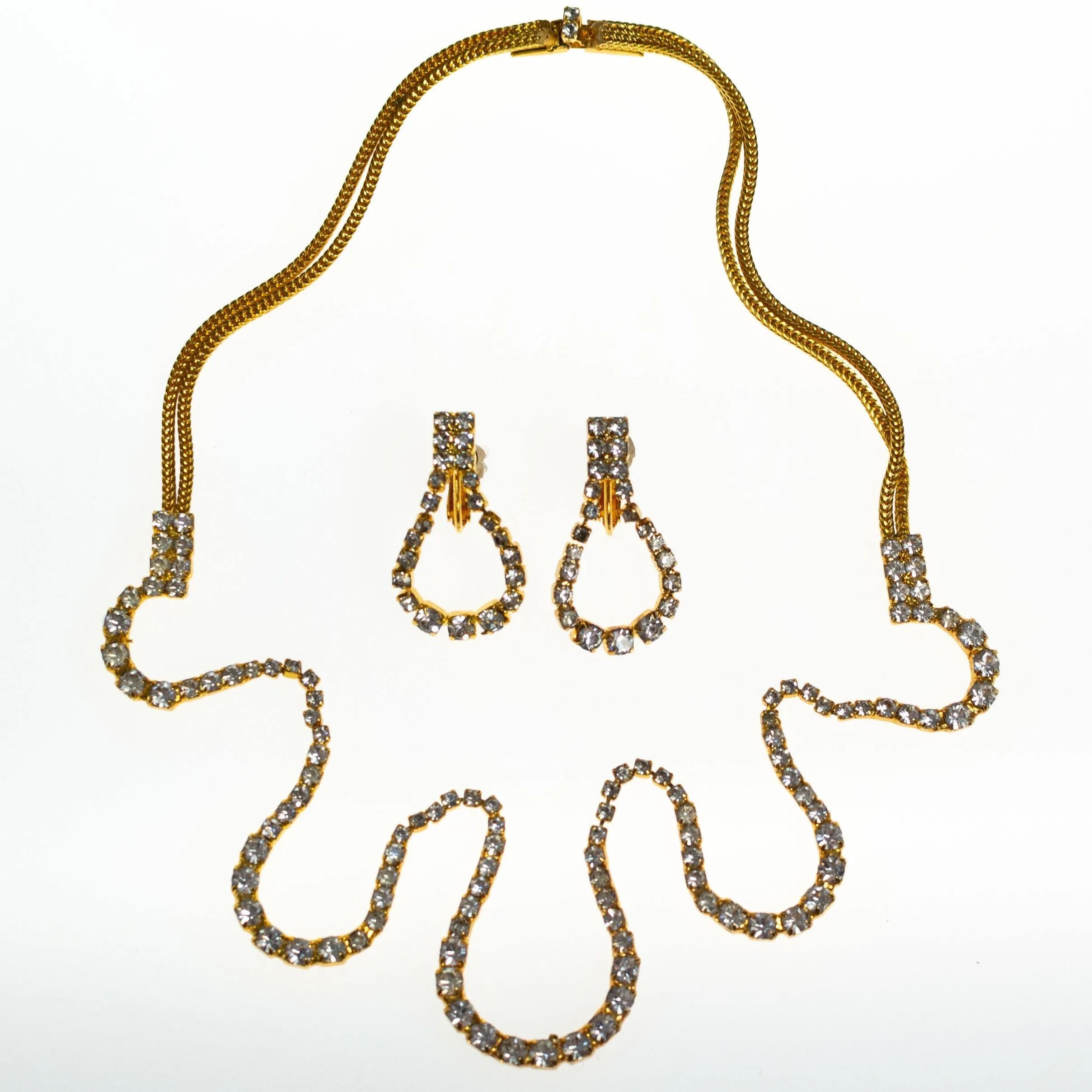 Hobe Vintage Gold Tone Necklace, Diamante Rhinestones, Slide Clasp