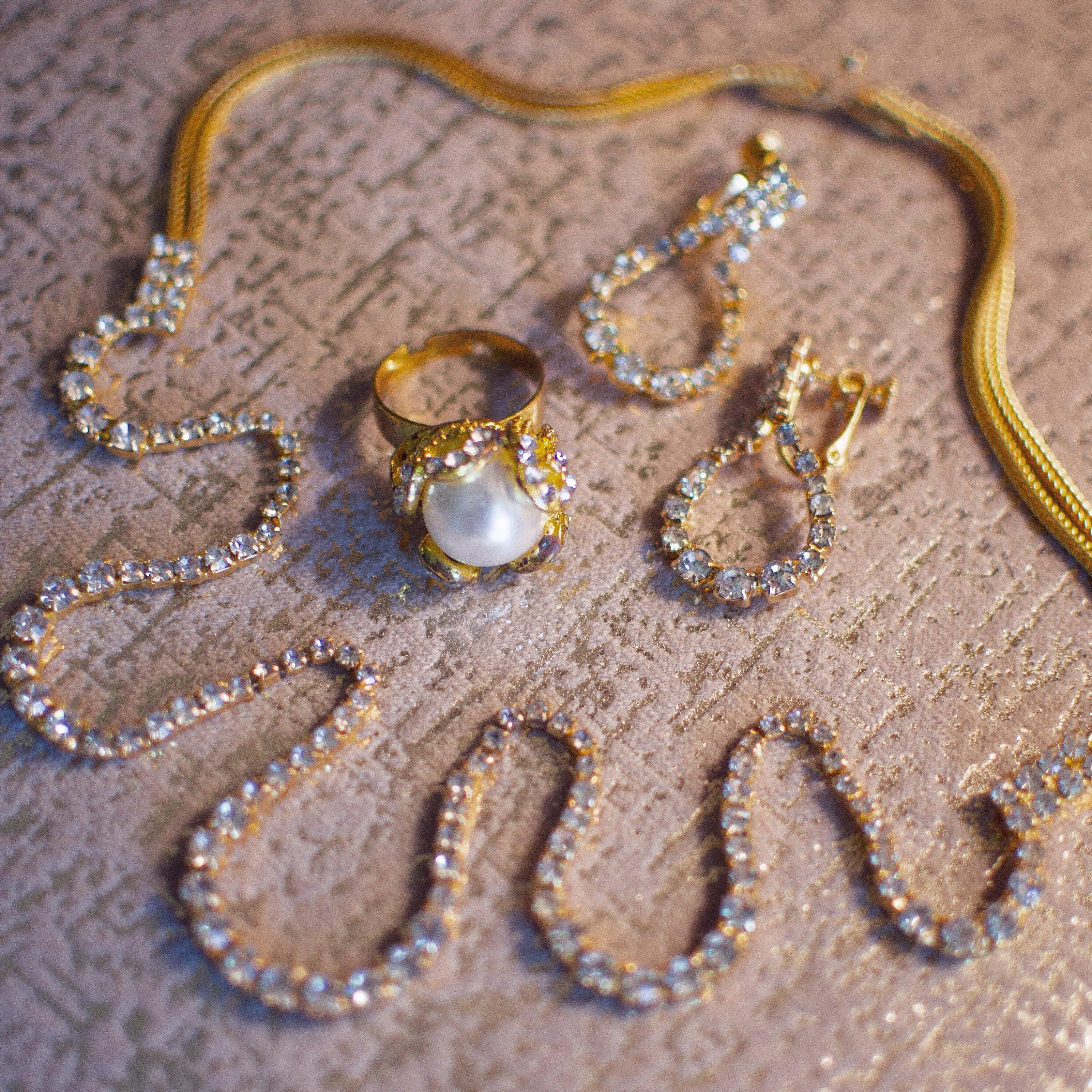 Hobe Vintage Gold Tone Necklace, Diamante Rhinestones, Slide Clasp