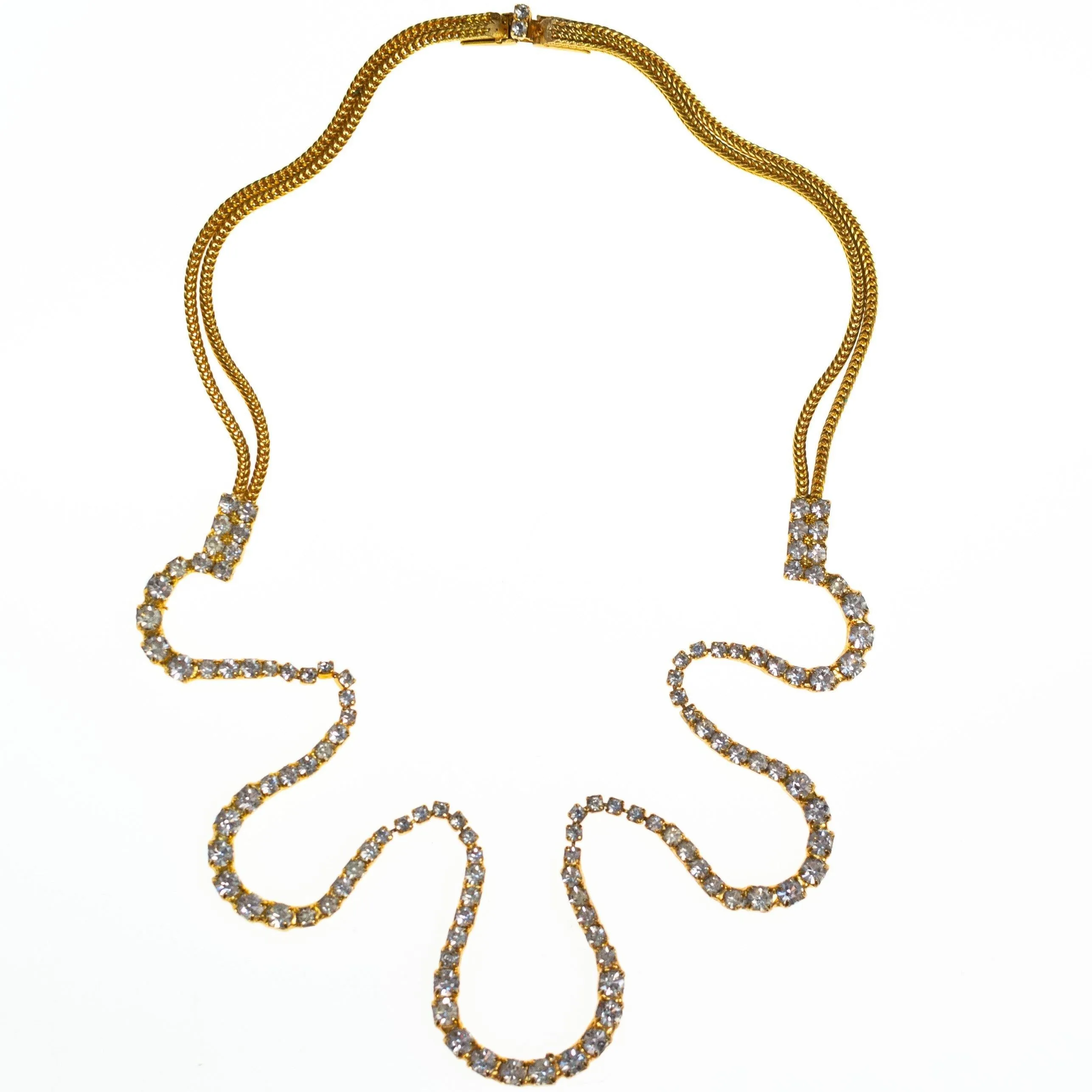 Hobe Vintage Gold Tone Necklace, Diamante Rhinestones, Slide Clasp