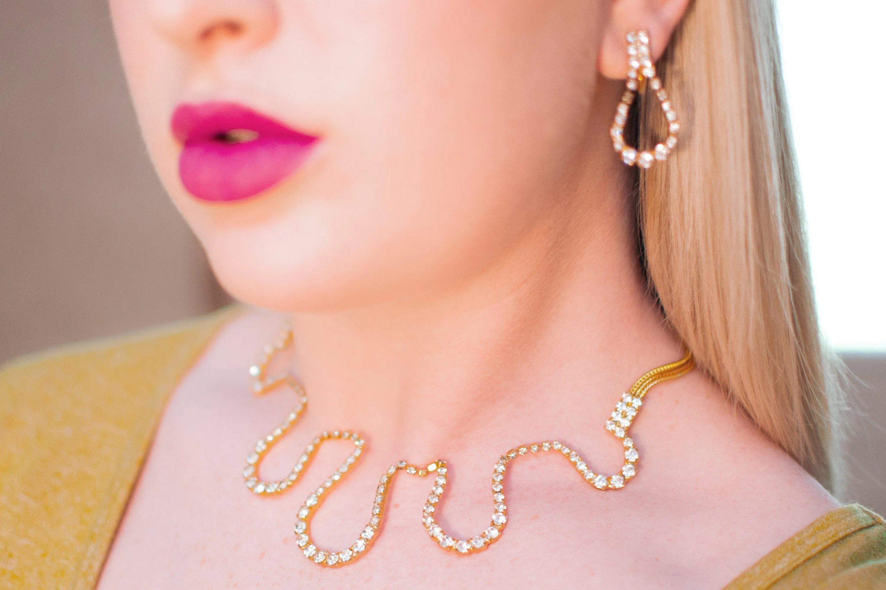 Hobe Vintage Gold Tone Necklace, Diamante Rhinestones, Slide Clasp
