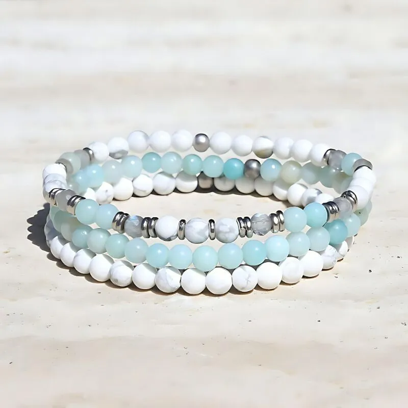 Howlite Amazonite and Labradorite Bracelet Set