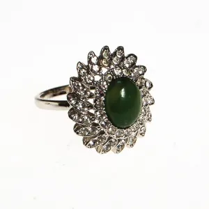 Huge CZ and Jade Cocktail Statement Ring, Cubic Zirconia