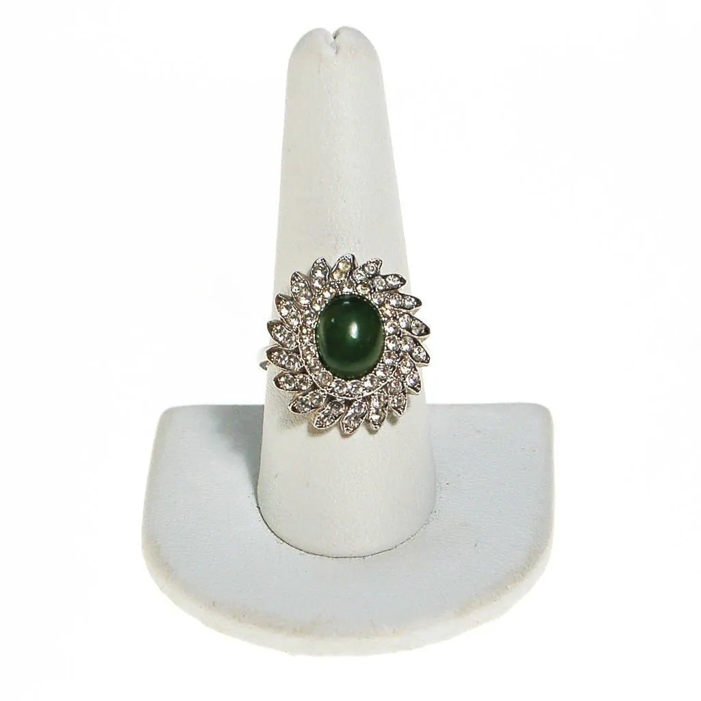 Huge CZ and Jade Cocktail Statement Ring, Cubic Zirconia