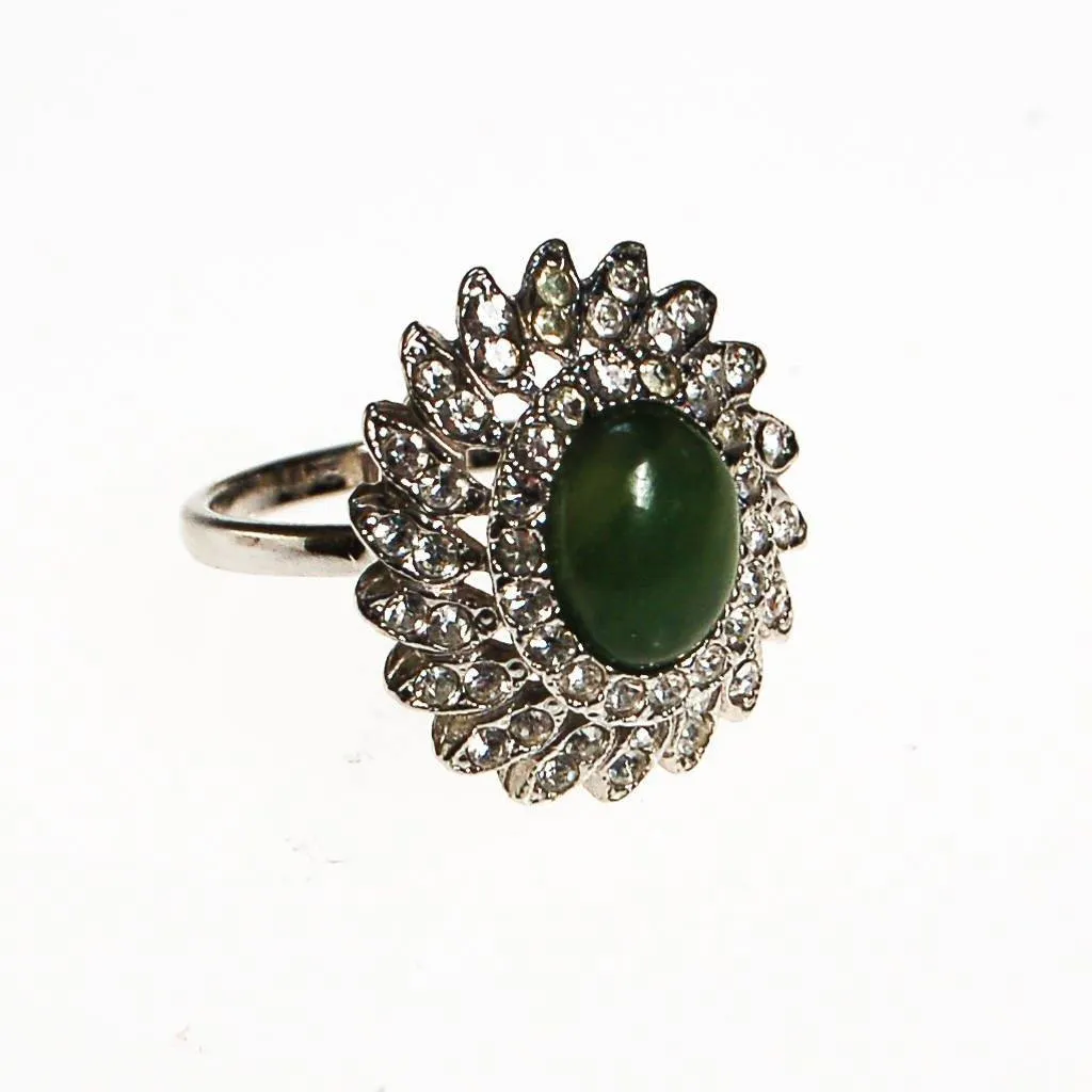 Huge CZ and Jade Cocktail Statement Ring, Cubic Zirconia