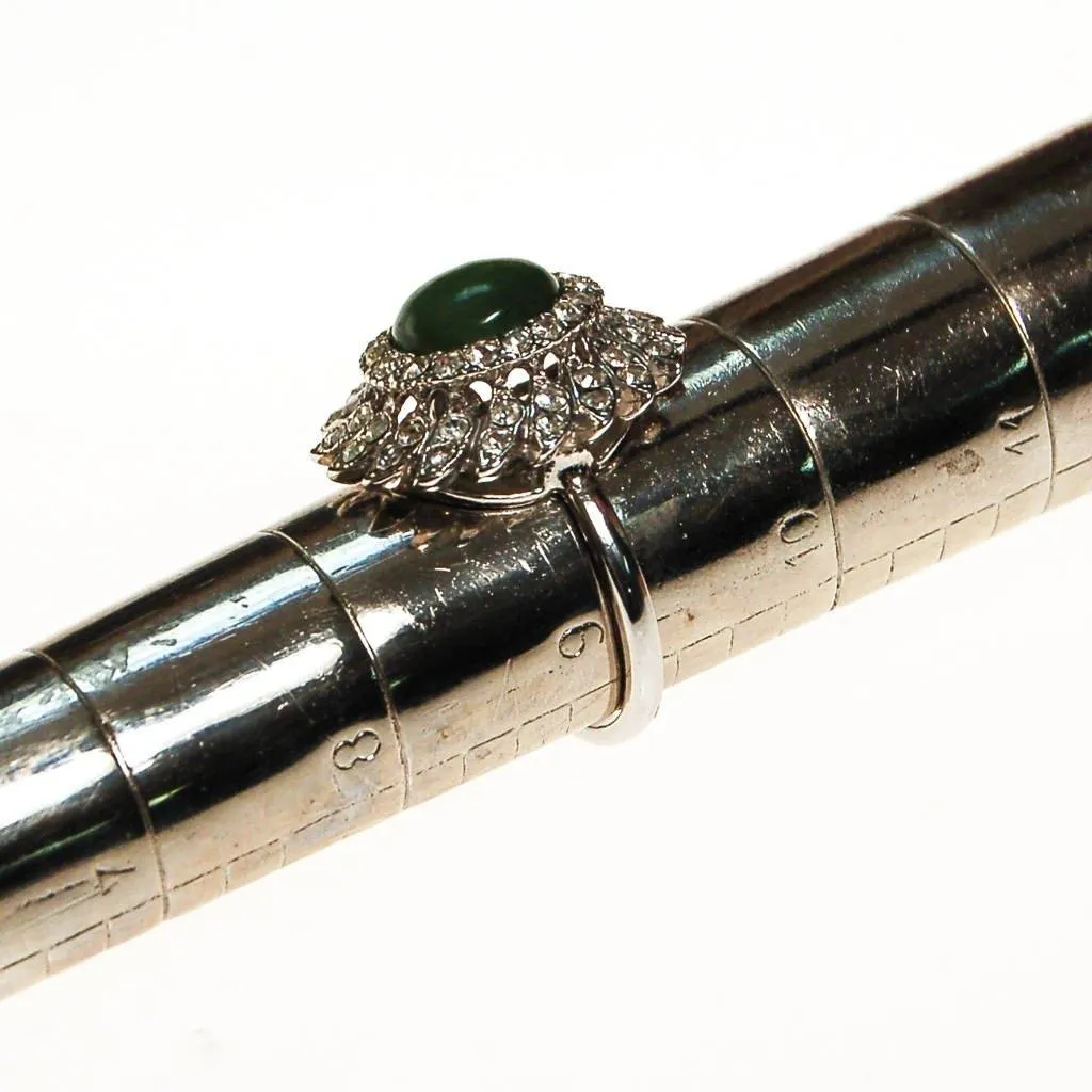 Huge CZ and Jade Cocktail Statement Ring, Cubic Zirconia