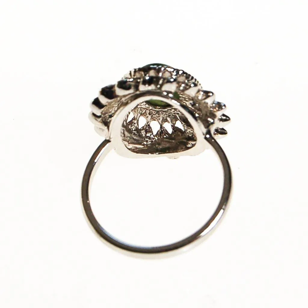 Huge CZ and Jade Cocktail Statement Ring, Cubic Zirconia