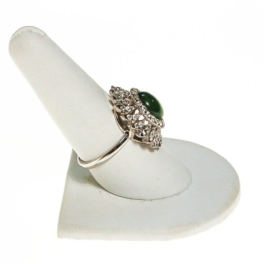 Huge CZ and Jade Cocktail Statement Ring, Cubic Zirconia