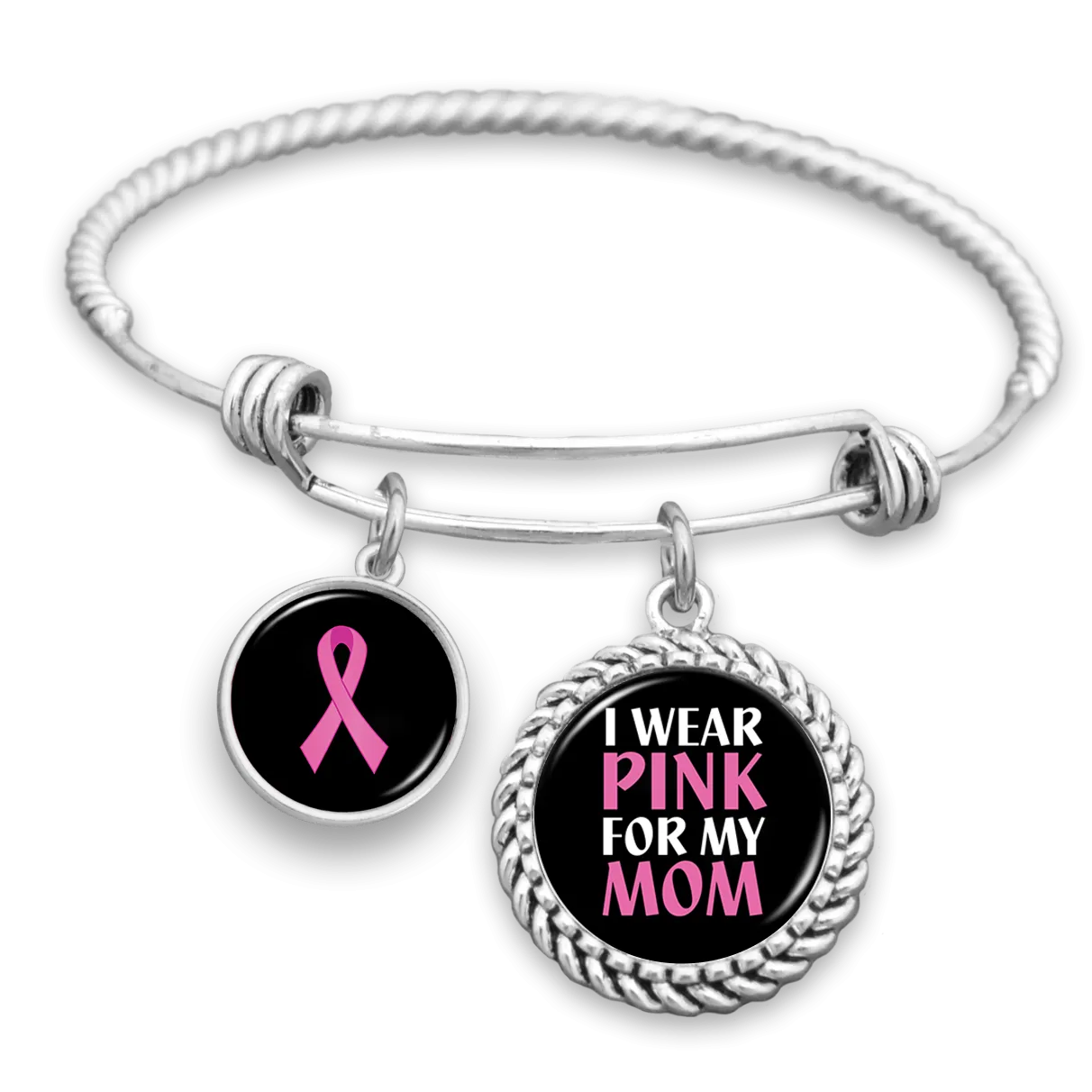I Wear Pink For My Mom Breast Cancer Awareness Charm Bracelet