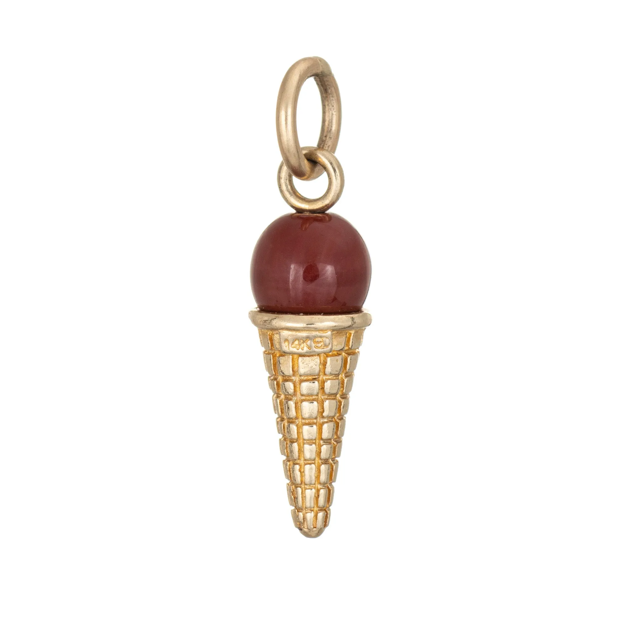 Ice Cream Charm Estate Chocolate Scoop 14k Yellow Gold Enamel Pendant 3D