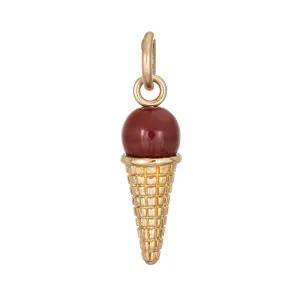 Ice Cream Charm Estate Chocolate Scoop 14k Yellow Gold Enamel Pendant 3D