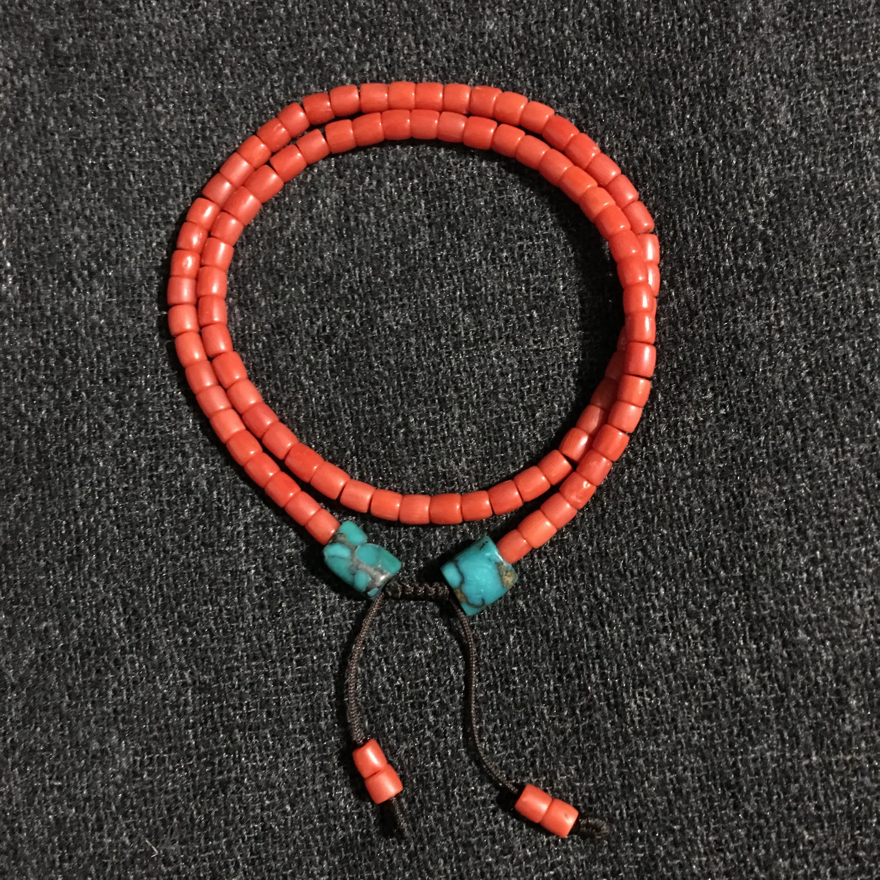 Italian Coral and Antique Tibetan Turquoise Bracelet
