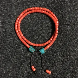 Italian Coral and Antique Tibetan Turquoise Bracelet