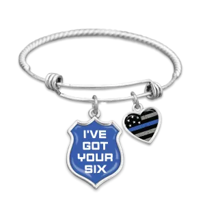 I've Got Your Six Thin Blue Line Charm Bracelet