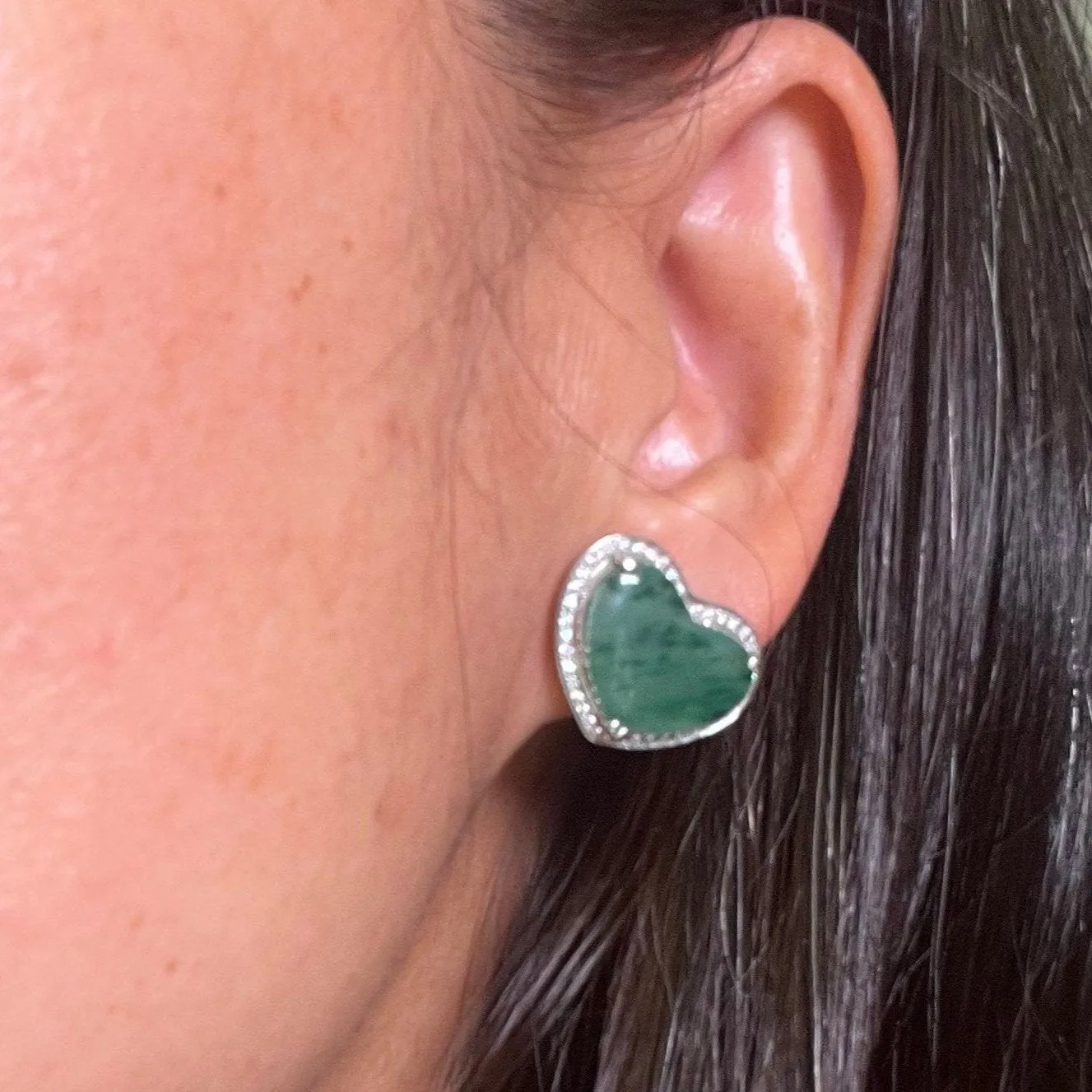 Jade Heart Studs-14k White Gold
