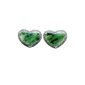 Jade Heart Studs-14k White Gold